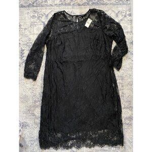 NWT Lane Bryant Black Lace Overlay Dress Size 28 Long Sleeve Midi Knee Length